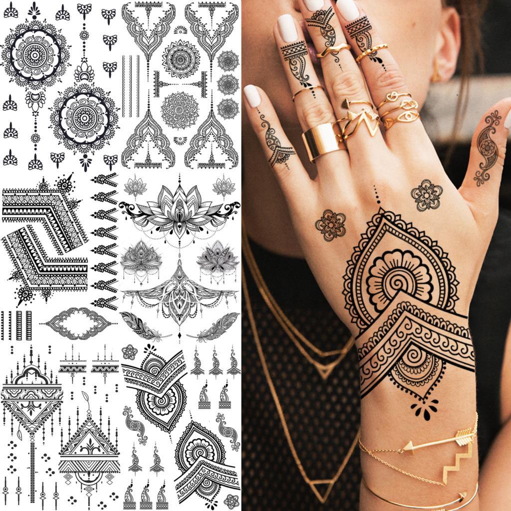 53 Sheets Black Lace Temporary Tattoos Sticker Butterfly Flower Fake Tatoo Sticker Sexy Black Henna Temporary Tattoos For Women