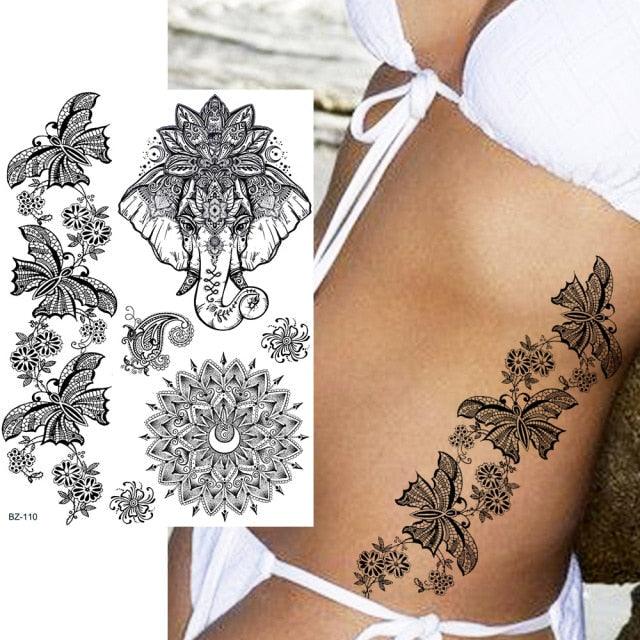 53 Sheets Black Lace Temporary Tattoos Sticker Butterfly Flower Fake Tatoo Sticker Sexy Black Henna Temporary Tattoos For Women