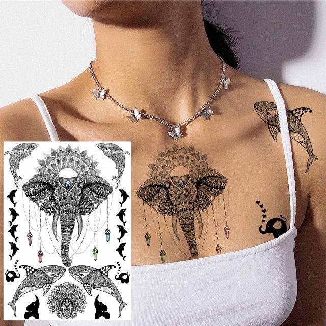 53 Sheets Black Lace Temporary Tattoos Sticker Butterfly Flower Fake Tatoo Sticker Sexy Black Henna Temporary Tattoos For Women