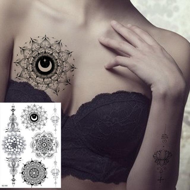 53 Sheets Black Lace Temporary Tattoos Sticker Butterfly Flower Fake Tatoo Sticker Sexy Black Henna Temporary Tattoos For Women