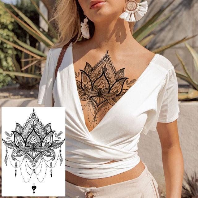 53 Sheets Black Lace Temporary Tattoos Sticker Butterfly Flower Fake Tatoo Sticker Sexy Black Henna Temporary Tattoos For Women