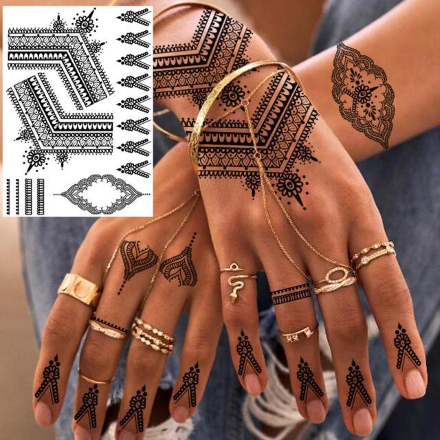 53 Sheets Black Lace Temporary Tattoos Sticker Butterfly Flower Fake Tatoo Sticker Sexy Black Henna Temporary Tattoos For Women