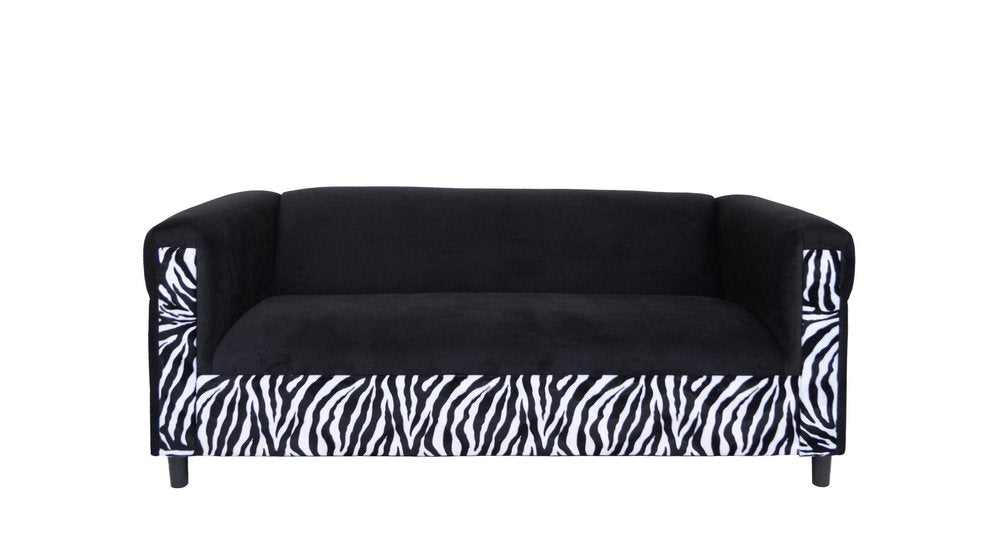 72" Black And White Velvet Zebra Sofa