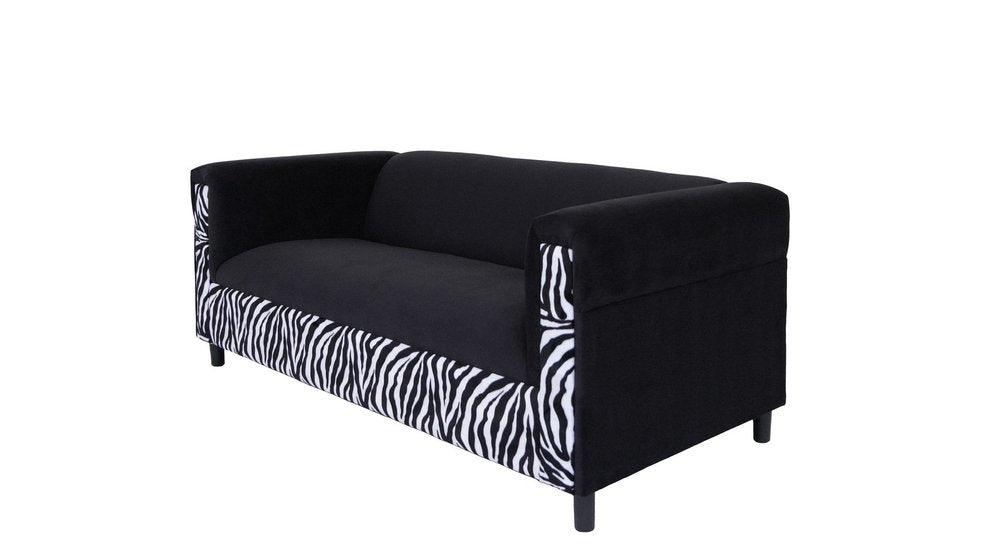 72" Black And White Velvet Zebra Sofa