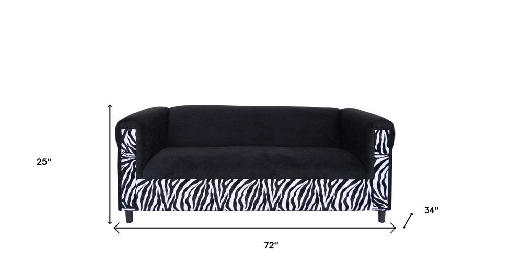 72" Black And White Velvet Zebra Sofa