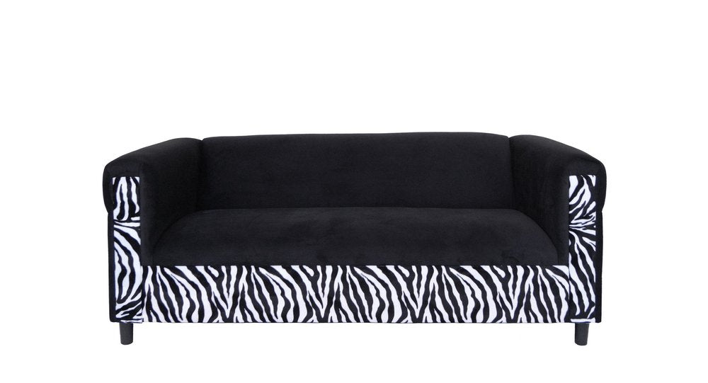 72" Black And White Velvet Zebra Sofa