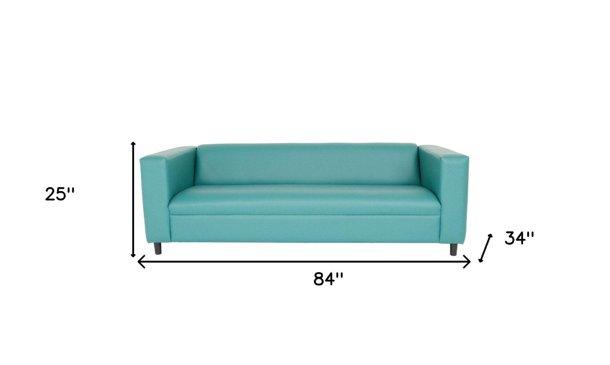 84" Green and White Faux Leather Geometric Sofa With Black Legs