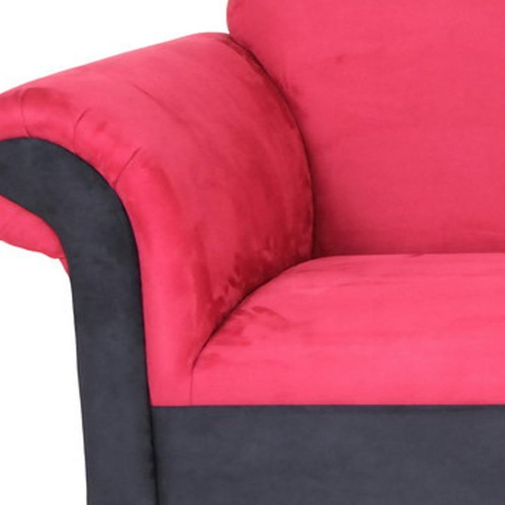 98" Red Velvet Settee With Black Legs