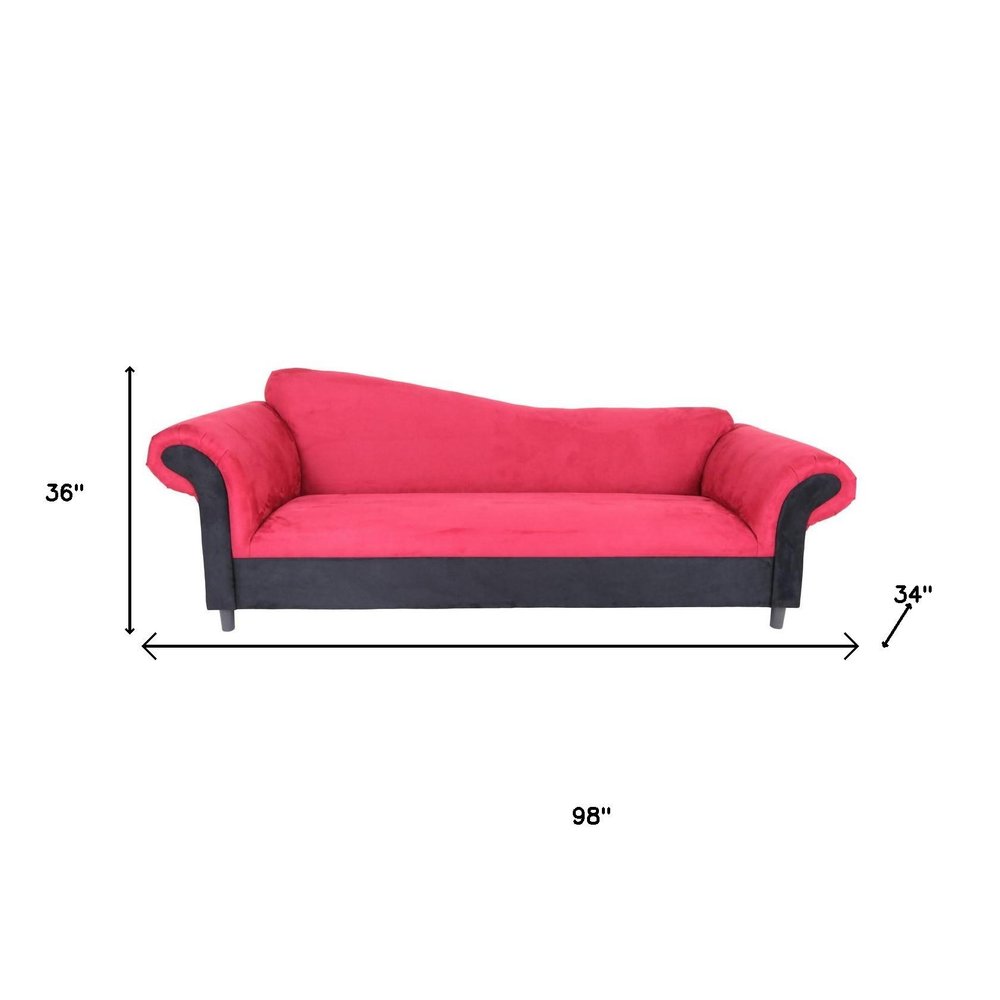 98" Red Velvet Settee With Black Legs