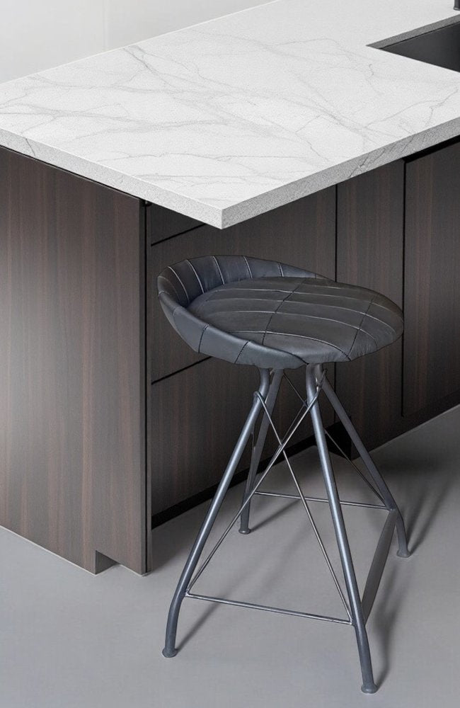 24" Gray Leather and Iron Low Back Counter Height Swivel Bar Chair