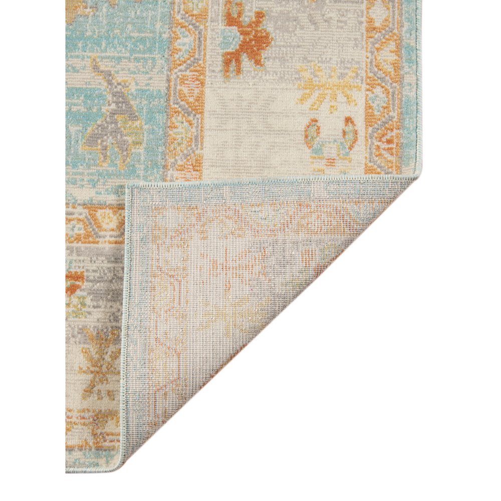 8' X 10' Blue and Orange Floral Stain Resistant Indoor Outdoor Area Rug