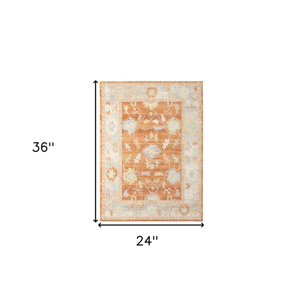 8' X 10' Blue and Orange Floral Stain Resistant Indoor Outdoor Area Rug