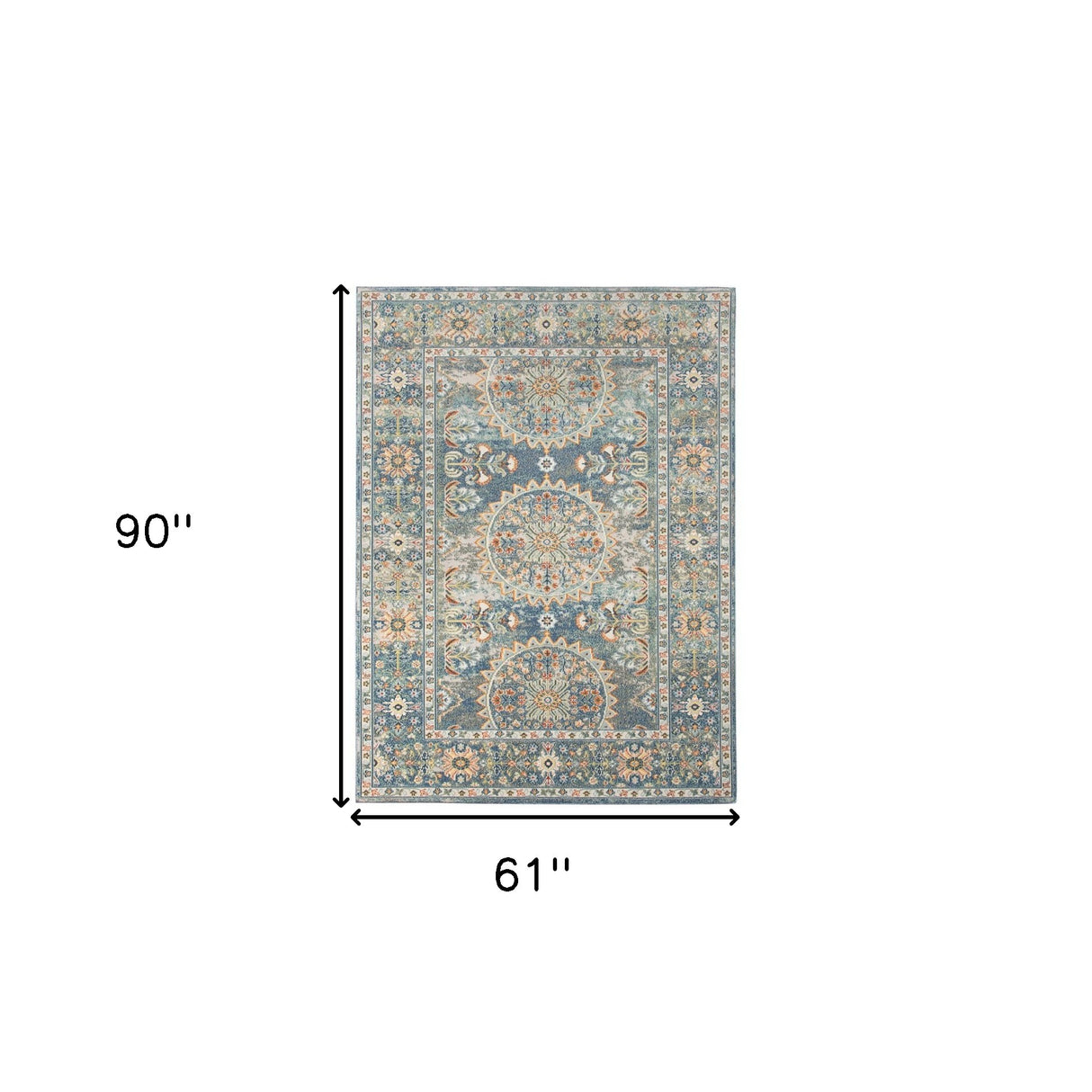 8' X 10' Blue and Orange Floral Medallion Stain Resistant Indoor Outdoor Area Rug