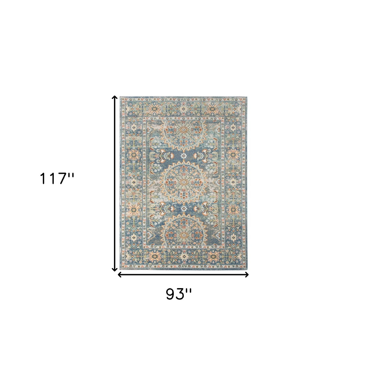 8' X 10' Blue and Orange Floral Medallion Stain Resistant Indoor Outdoor Area Rug