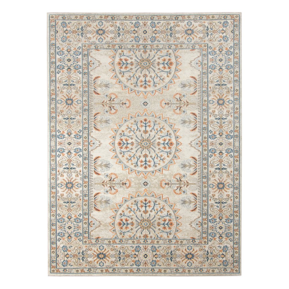 8' X 10' Blue and Orange Medallion Stain Resistant Indoor Outdoor Area Rug
