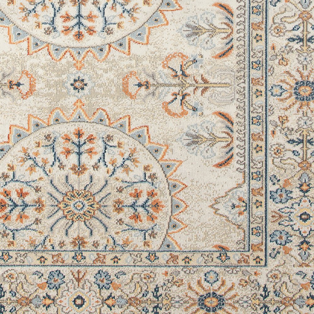 8' X 10' Blue and Orange Medallion Stain Resistant Indoor Outdoor Area Rug