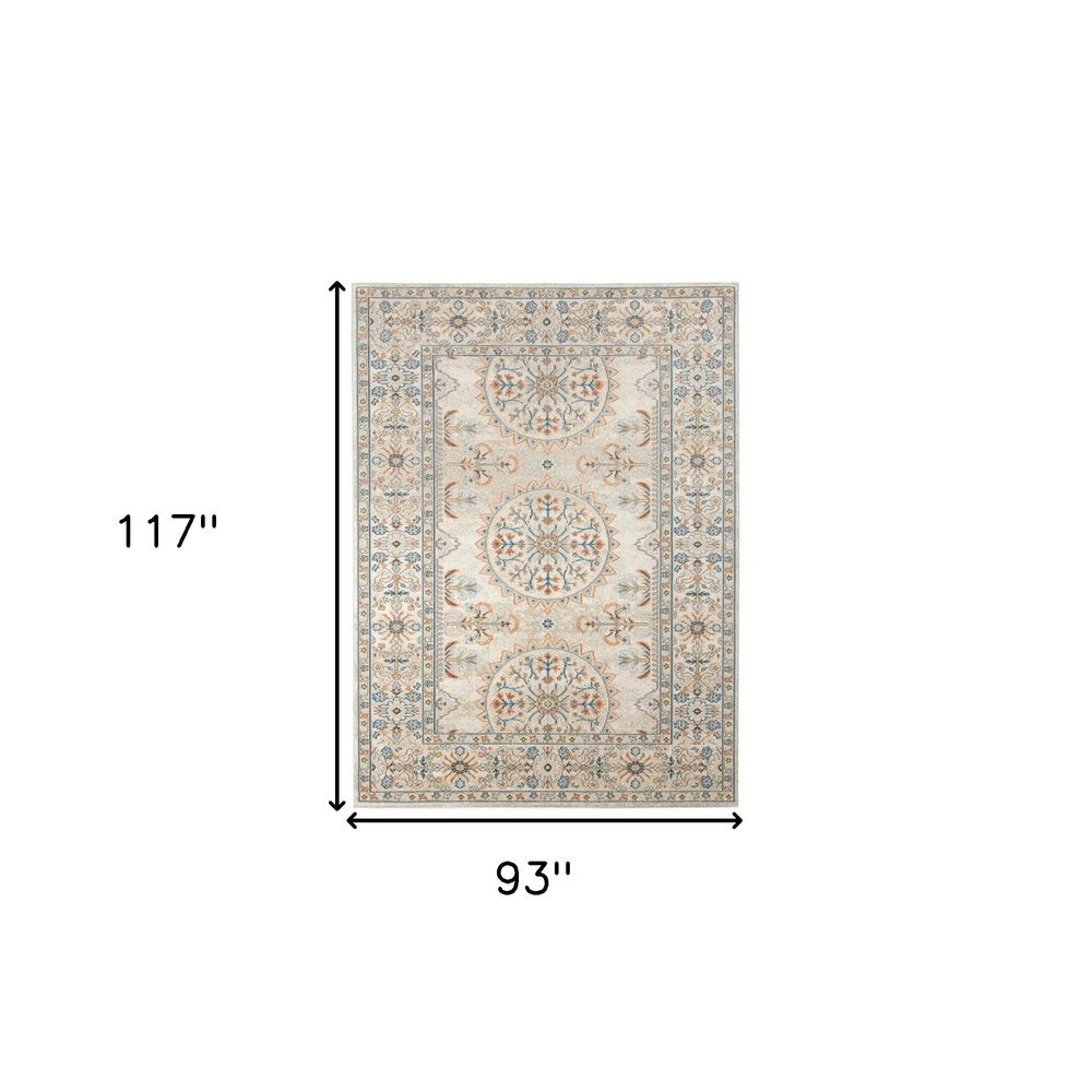 8' X 10' Blue and Orange Medallion Stain Resistant Indoor Outdoor Area Rug