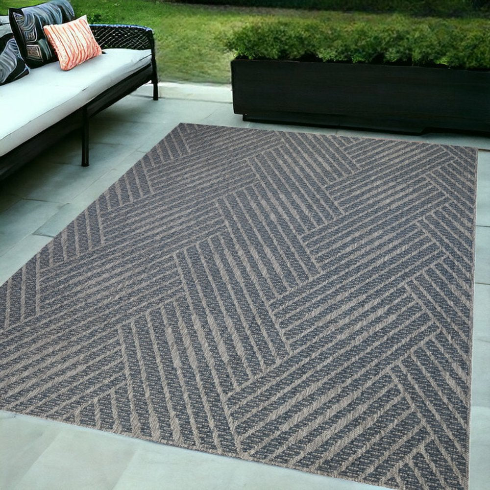 5' X 8' Gray and Blue Geometric Stain Resistant Indoor Outdoor Area Rug