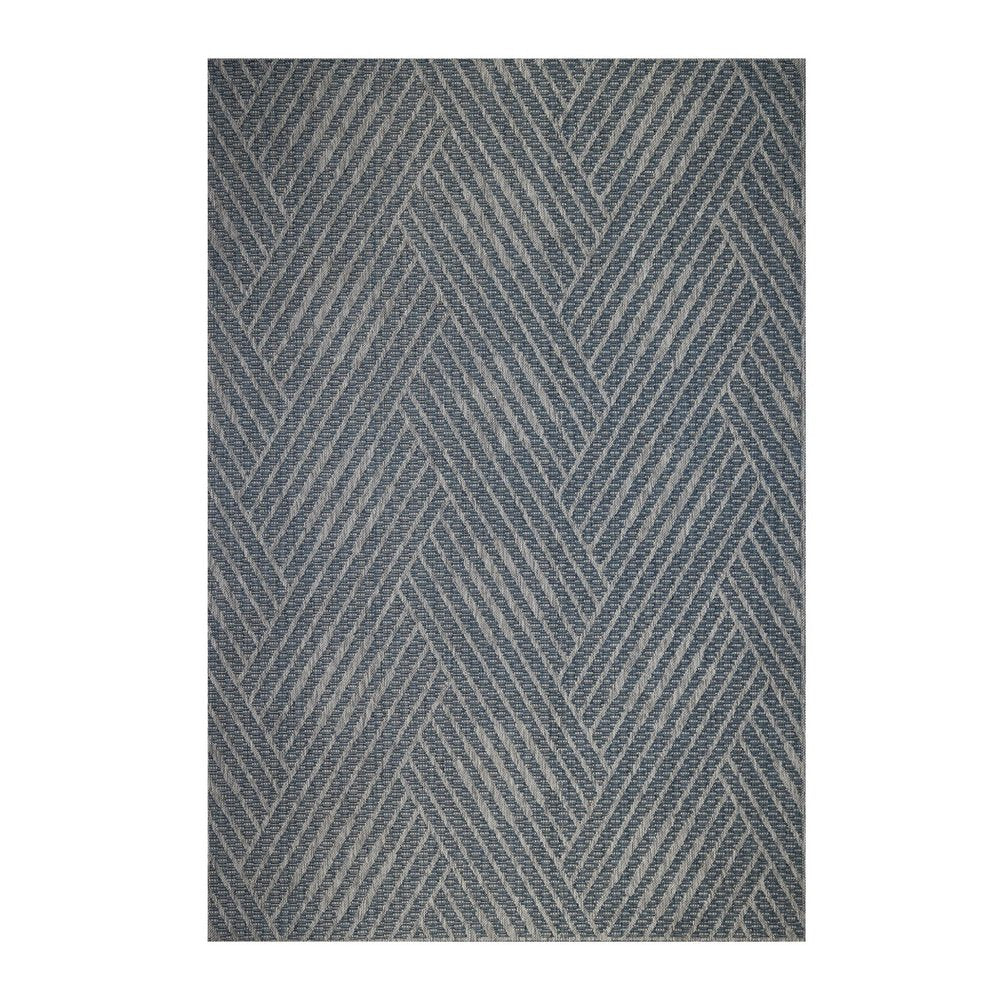 5' X 8' Gray and Blue Geometric Stain Resistant Indoor Outdoor Area Rug