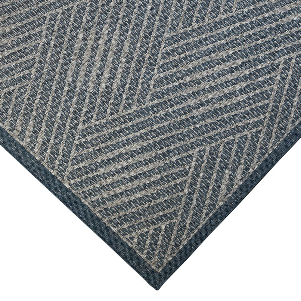 5' X 8' Gray and Blue Geometric Stain Resistant Indoor Outdoor Area Rug