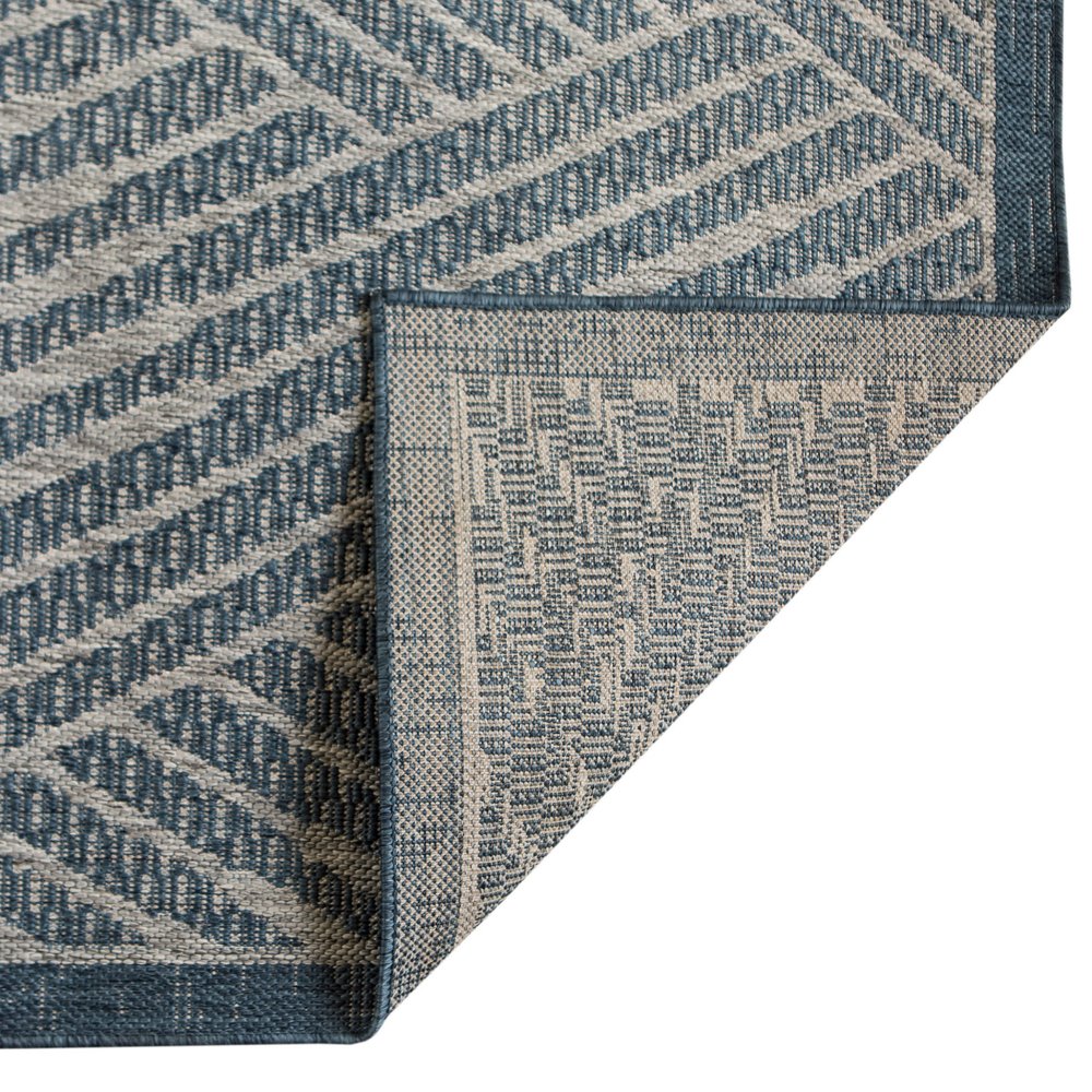 5' X 8' Gray and Blue Geometric Stain Resistant Indoor Outdoor Area Rug
