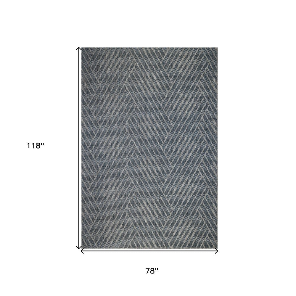 5' X 8' Gray and Blue Geometric Stain Resistant Indoor Outdoor Area Rug