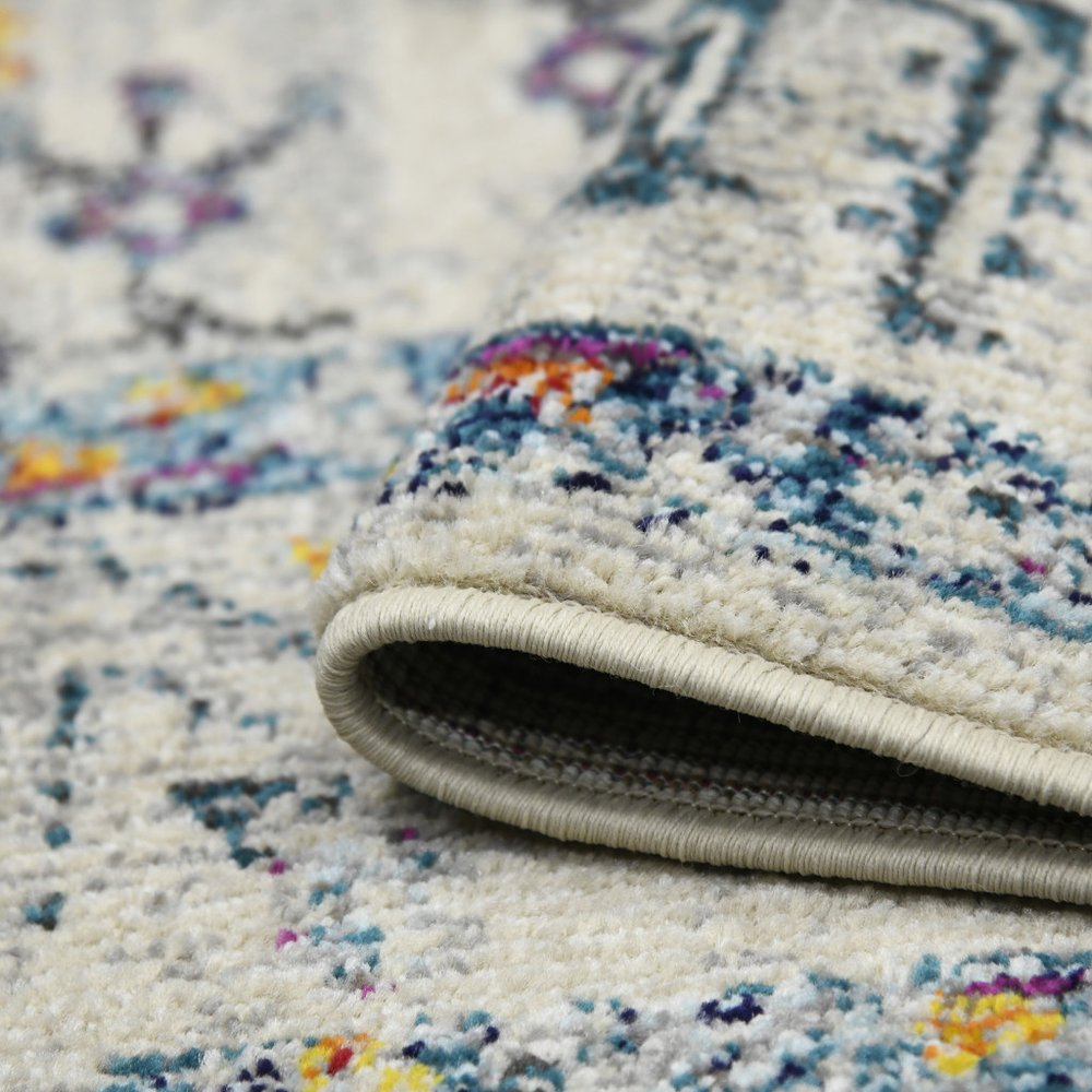 8' Ivory And Yellow Oriental Distressed Runner Rug