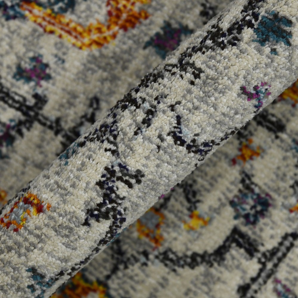 8' Ivory And Yellow Oriental Distressed Runner Rug