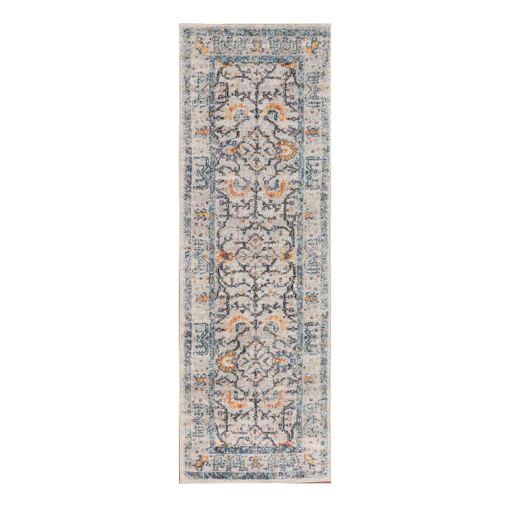 8' Ivory And Yellow Oriental Distressed Runner Rug
