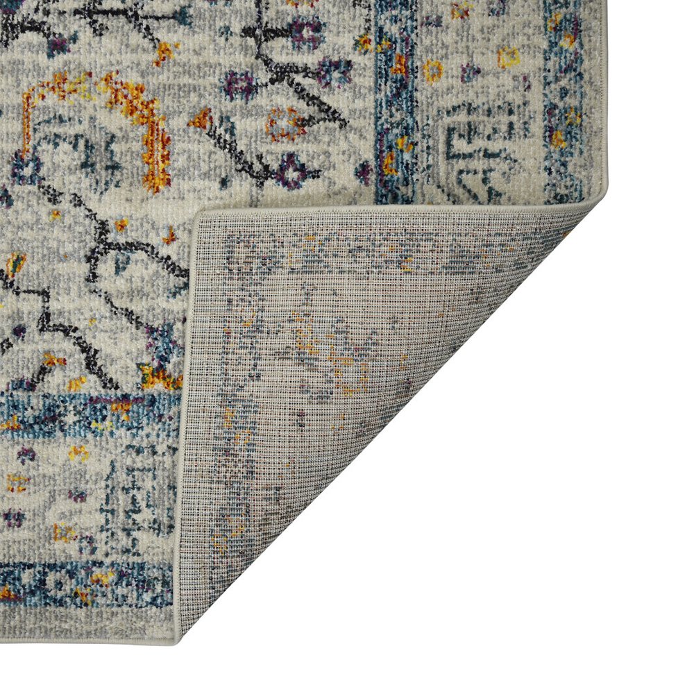 8' Ivory And Yellow Oriental Distressed Runner Rug