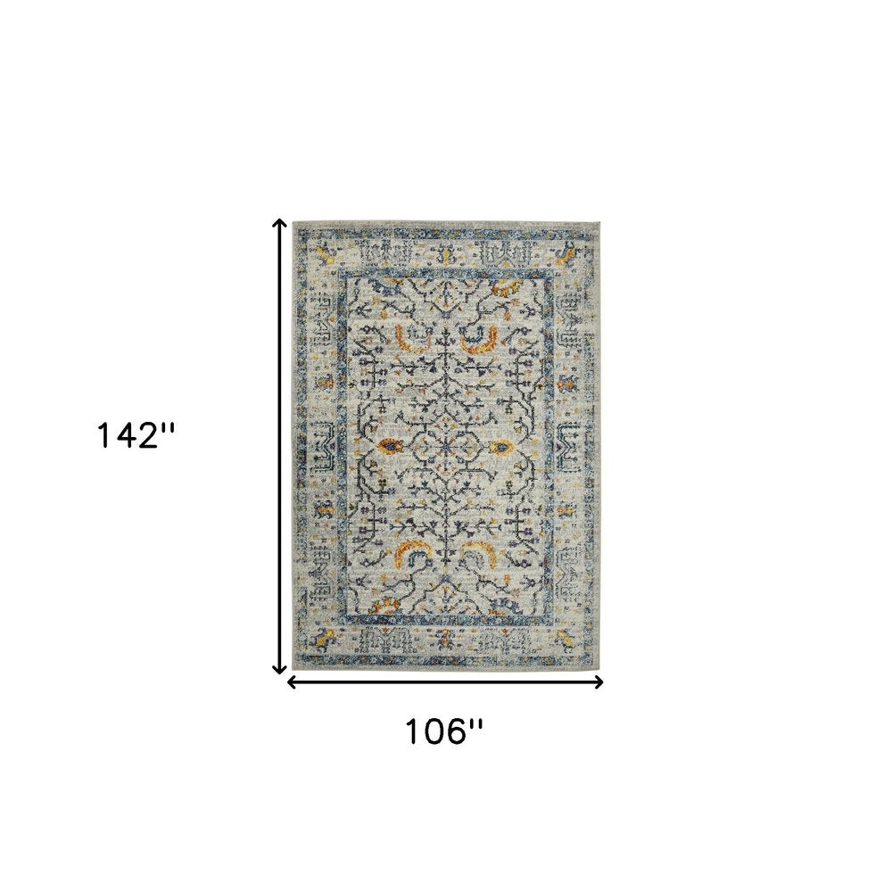 8' Ivory And Yellow Oriental Distressed Runner Rug