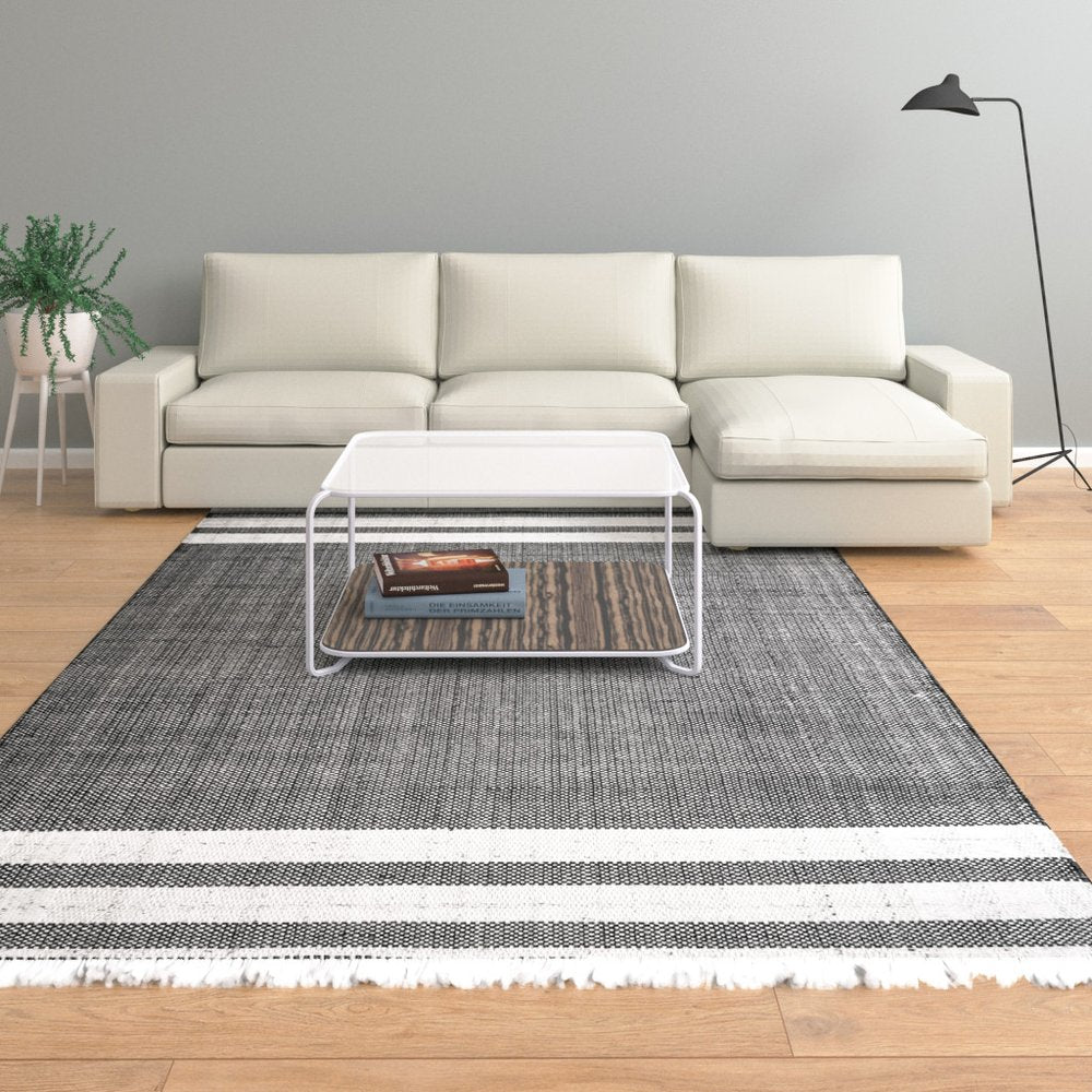 8' X 10' Blue Striped Handmade Stain Resistant Non Skid Indoor Outdoor Area Rug