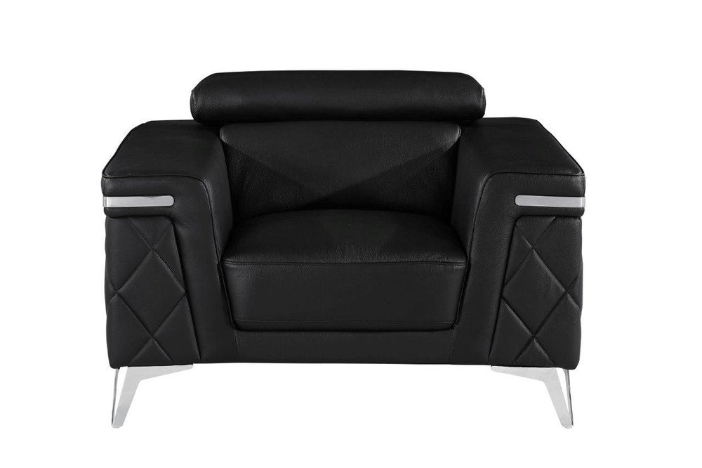 42" Black And Silver Top Grain Leather Club Chair