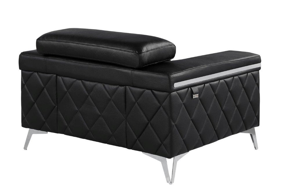 42" Black And Silver Top Grain Leather Club Chair