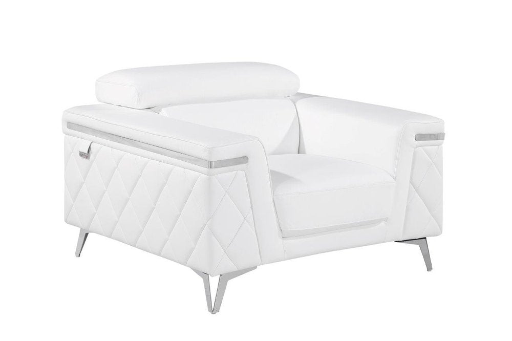 42" White And Silver Top Grain Leather Club Chair