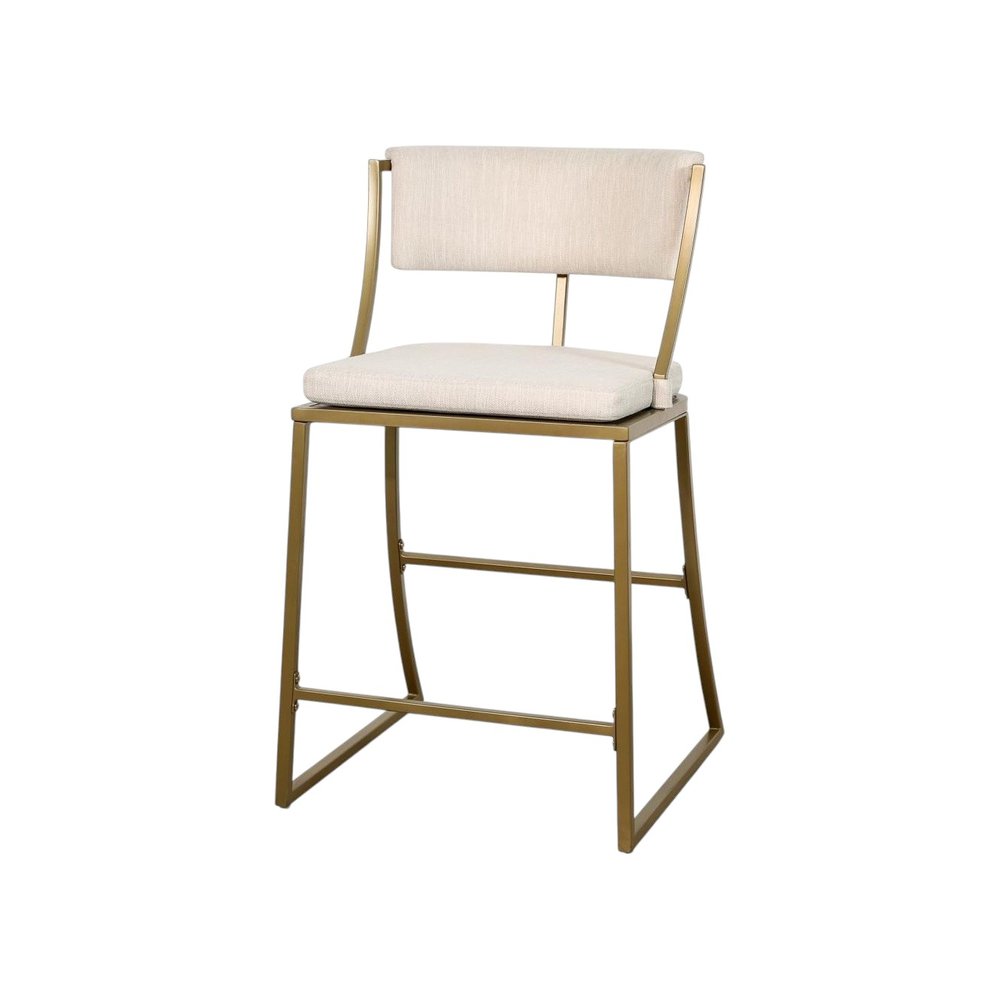 25" Beige And Antiqued Brass Steel Low Back Counter Height Bar Chair