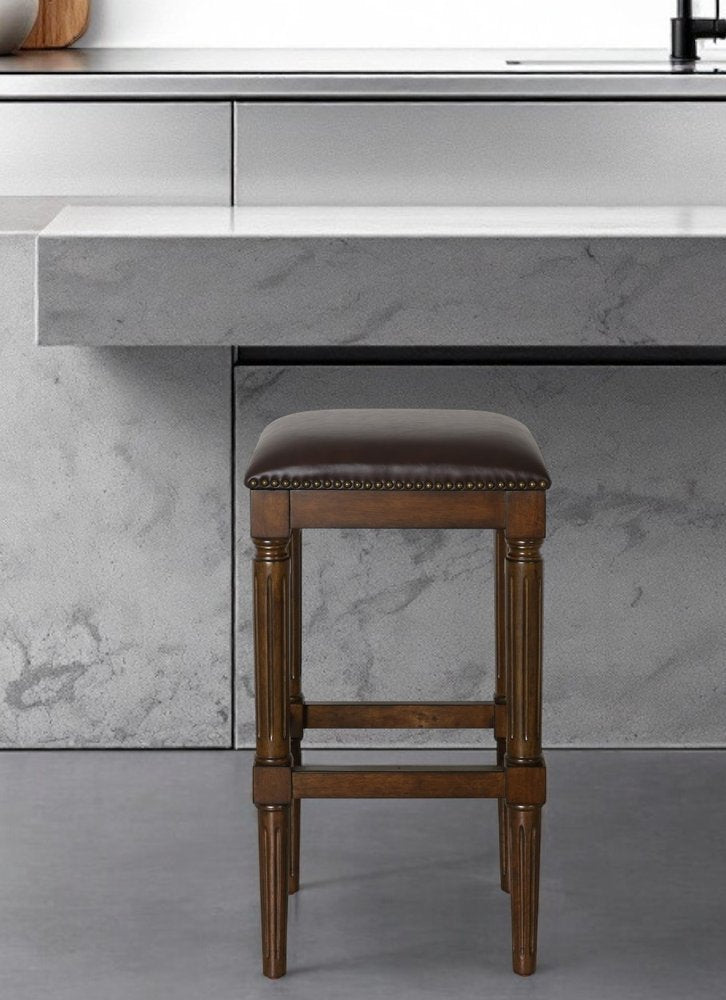 31" Brown And Dark Brown Solid Wood Backless Bar Height Bar Chair