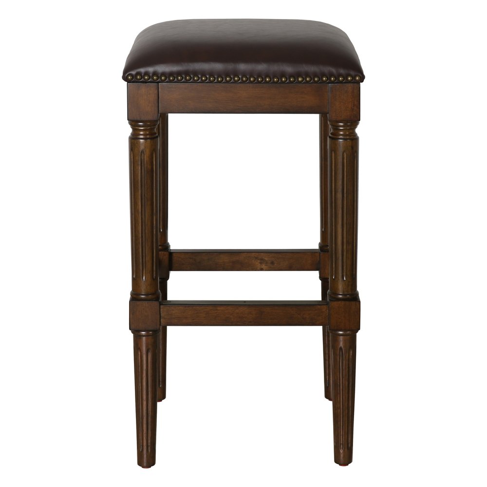 31" Brown And Dark Brown Fabric And Solid Wood Backless Bar Height Bar Chair
