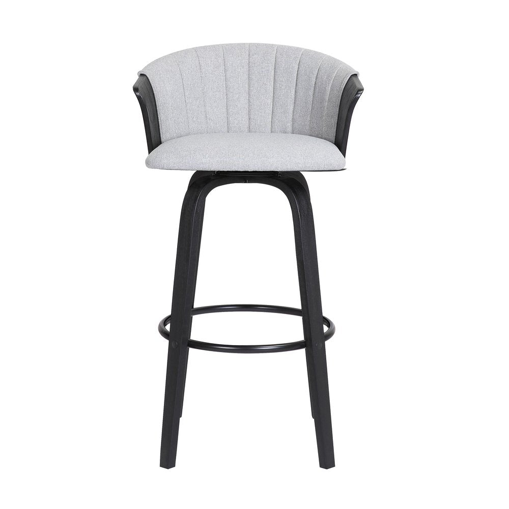 26" Light Gray And Black Fabric And Wood Counter Height Swivel Bar Chair