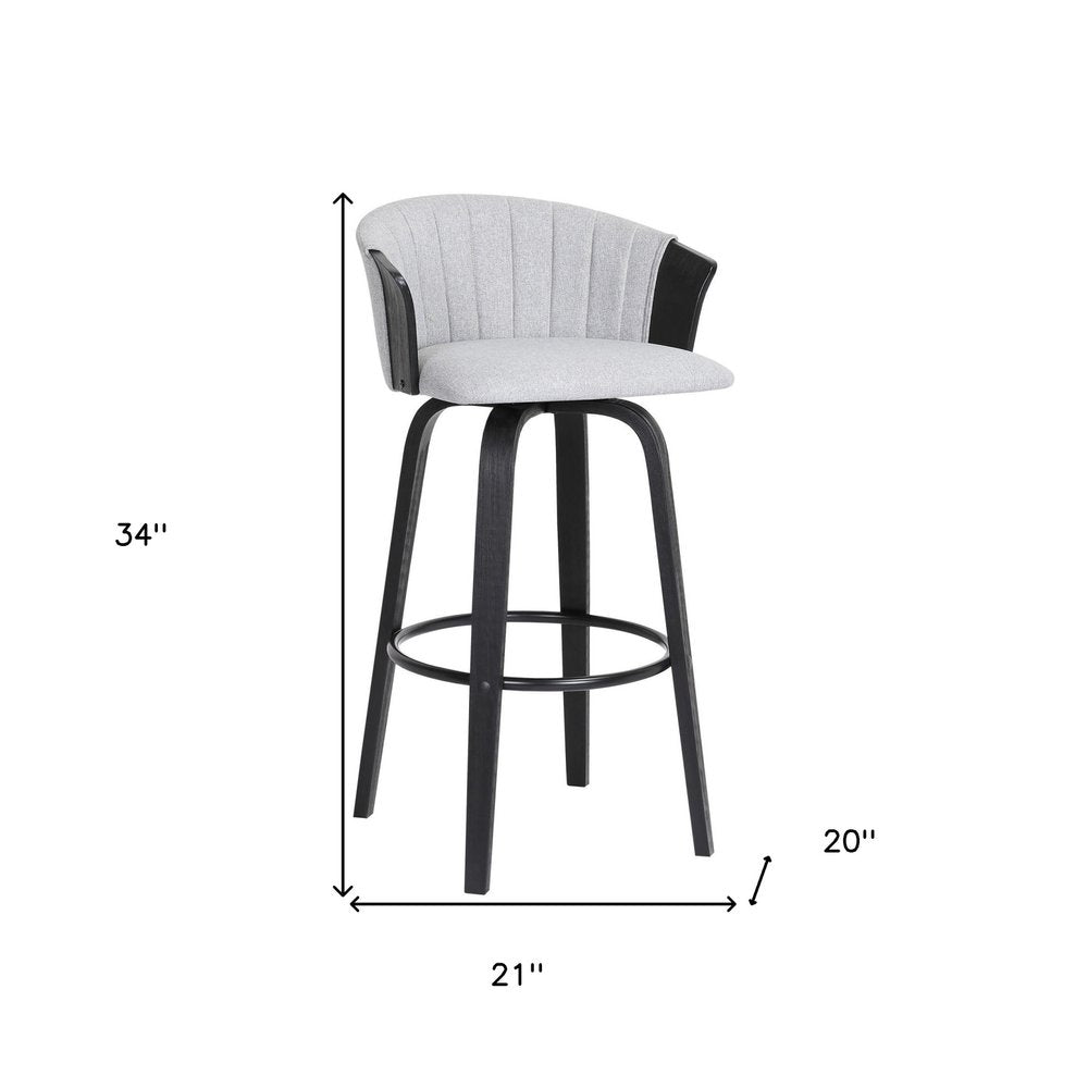 26" Light Gray And Black Fabric And Wood Counter Height Swivel Bar Chair