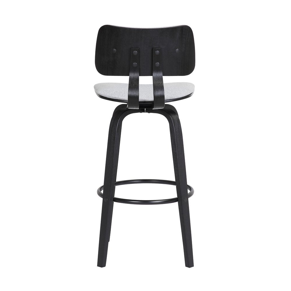 26" Light Gray And Black Fabric Swivel Low Back Counter Height Bar Chair