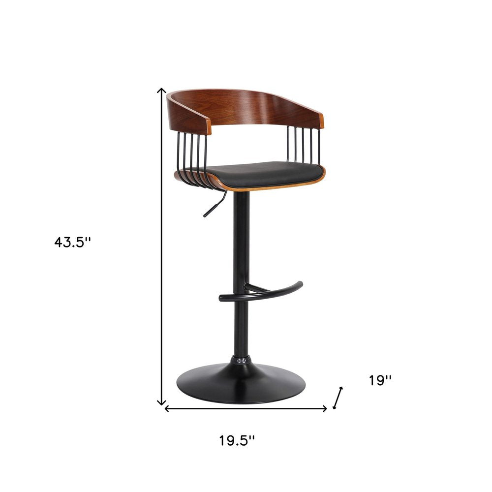 Black Faux Leather And Metal Swivel Adjustable Height Bar Chair