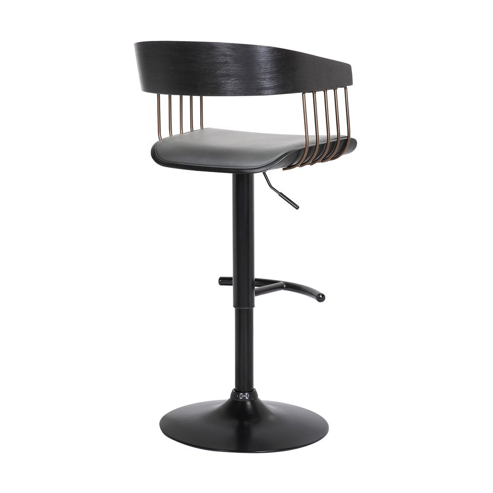 Gray and Black Faux Leather with Metal Swivel Adjustable Height Bar Chair