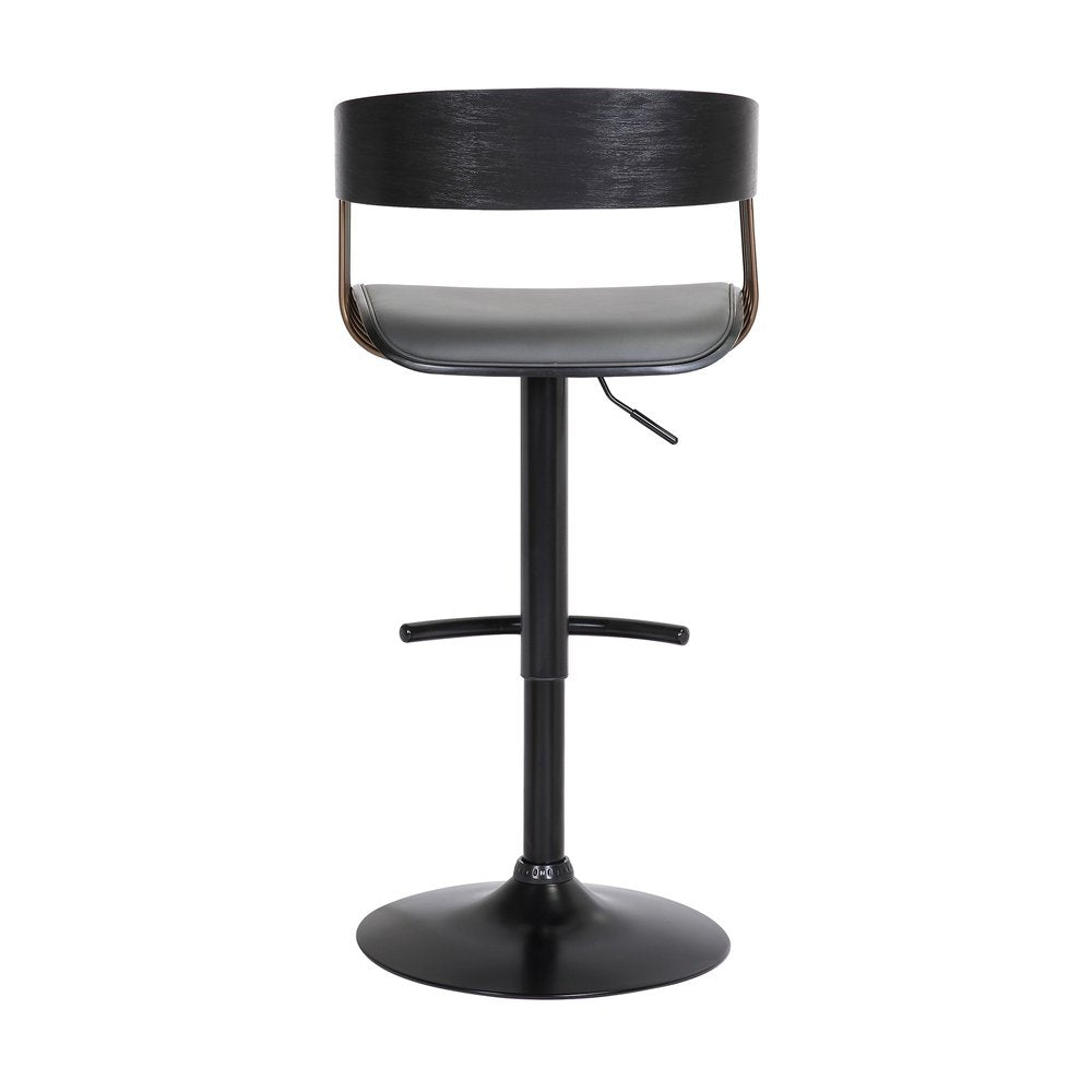 Gray and Black Faux Leather with Metal Swivel Adjustable Height Bar Chair