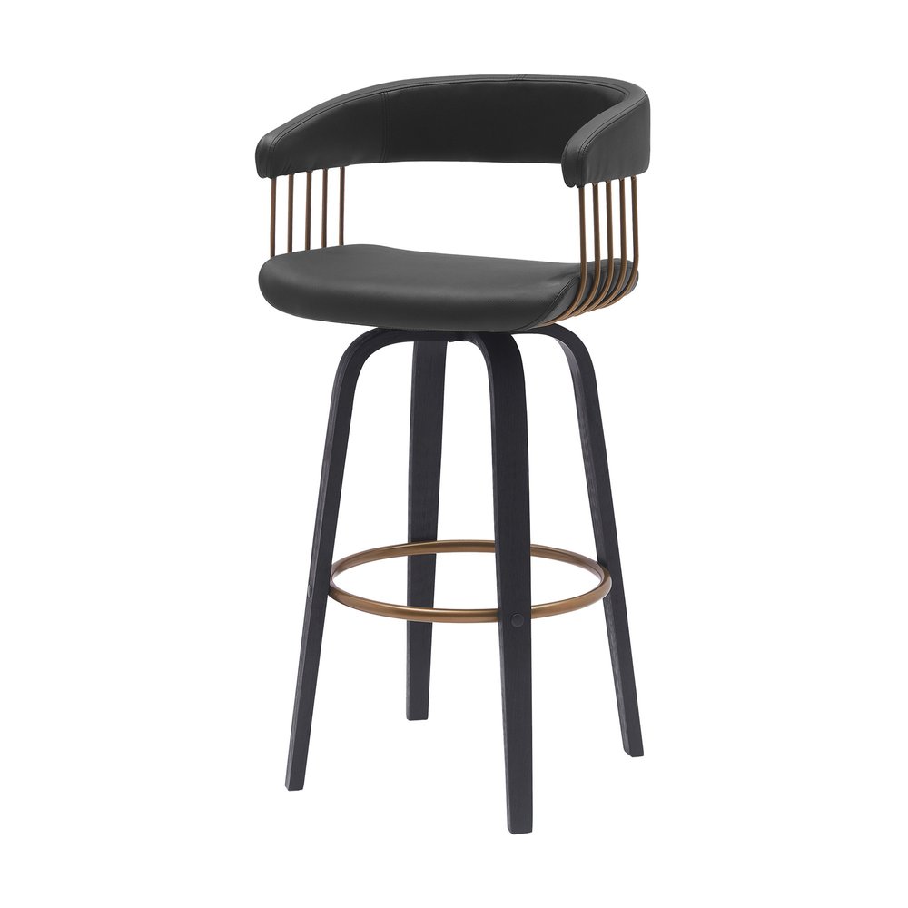 31" Black Faux Leather Swivel Bar Height Bar Chair