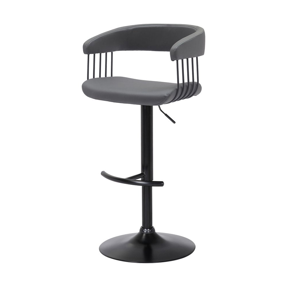 Gray and Black Faux Leather with Metal Swivel Adjustable Height Bar Chair