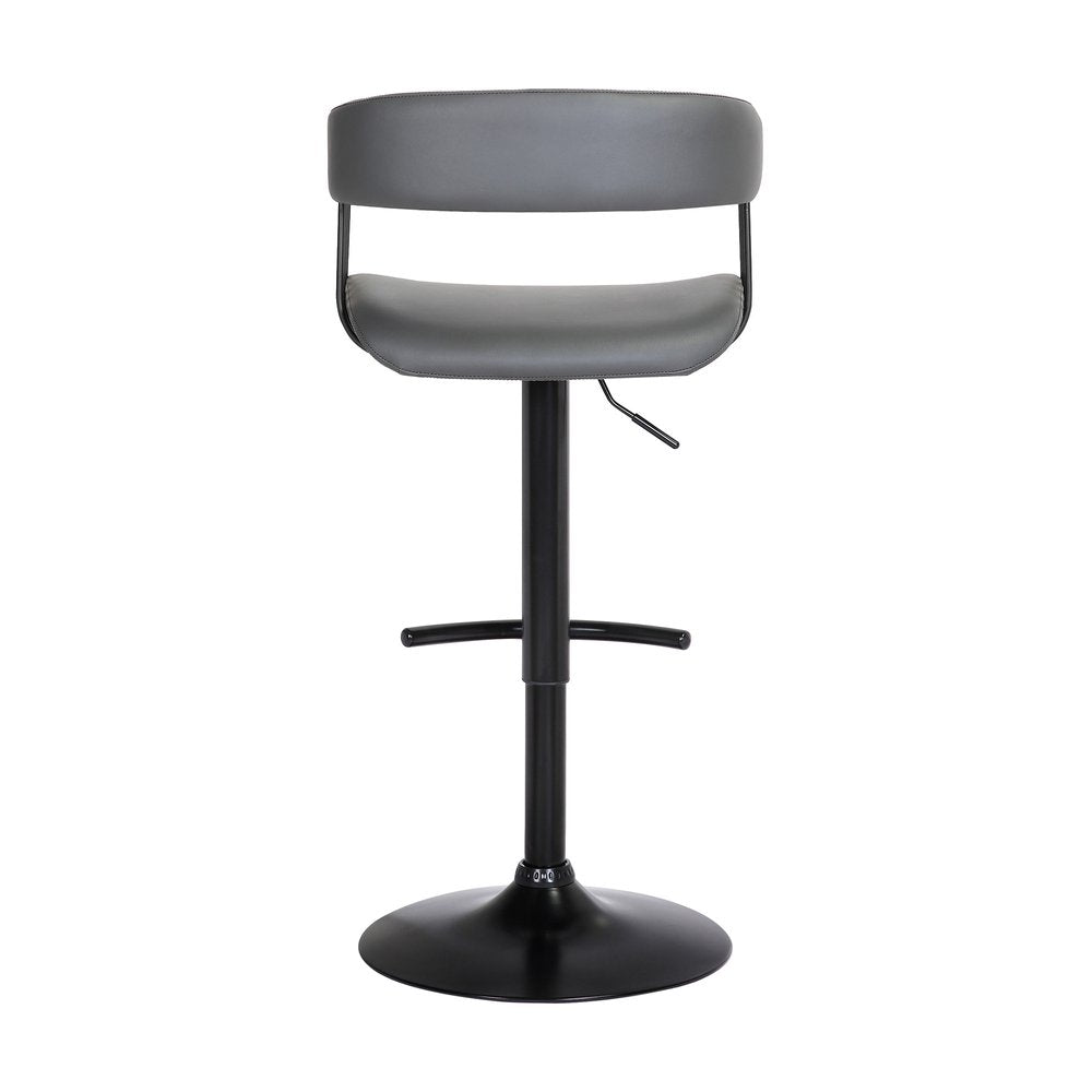 Gray and Black Faux Leather with Metal Swivel Adjustable Height Bar Chair