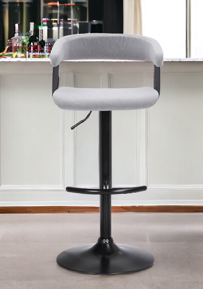 Light Gray and Black Fabric with Metal Swivel Adjustable Height Bar Chair