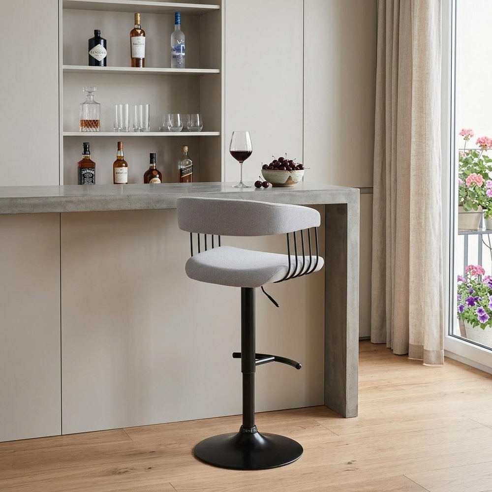 Light Gray and Black Fabric with Metal Swivel Adjustable Height Bar Chair