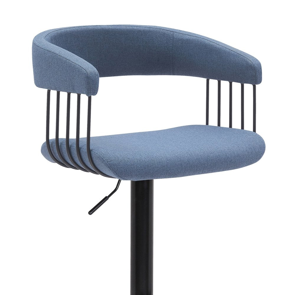 Blue and Black Fabric with Metal Swivel Adjustable Height Bar Chair